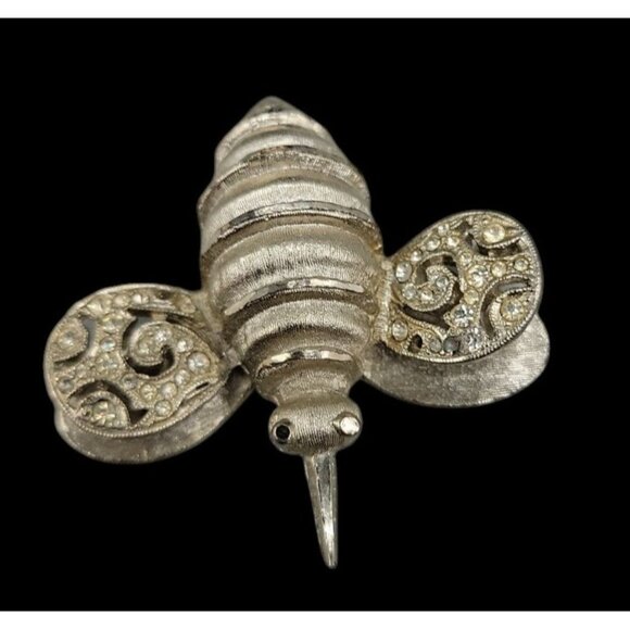 Kramer Rhinestone Bumble Bee Brooch Rare Bug Signed Pin Silver Tone Vintage - Picture 4 of 10